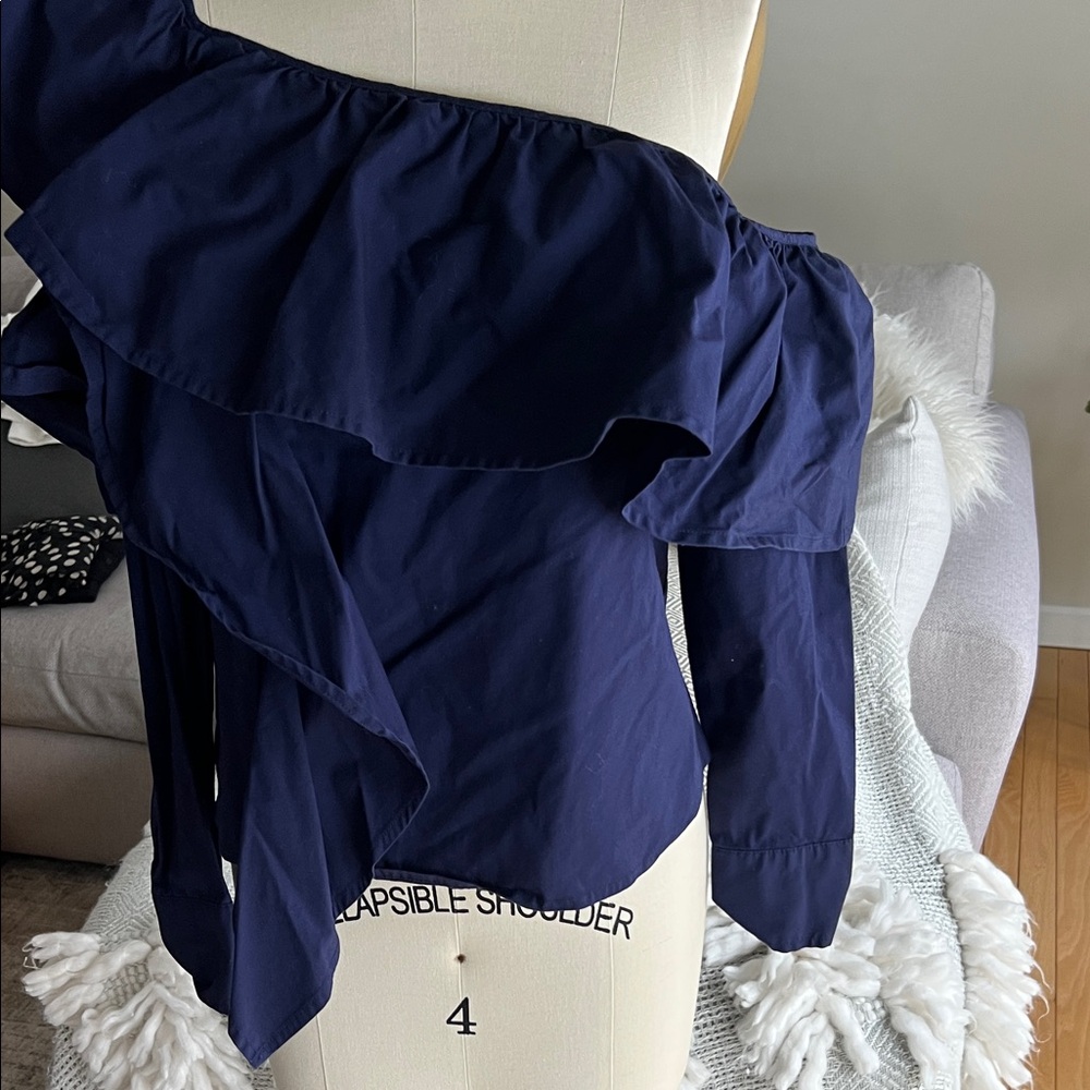 Leith Navy One-Shoulder Ruffle Top - Picture 3 of 5